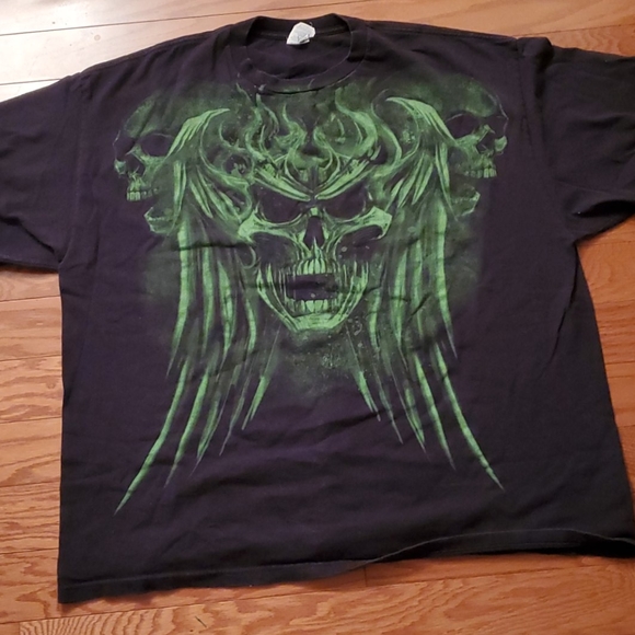 Mens Black Green Skull Tshirt 2xl 